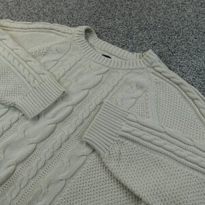 Gap Sweater Womens 2XL Beige White Chunky Aran Cable Knit Crewneck Pullover Cozy